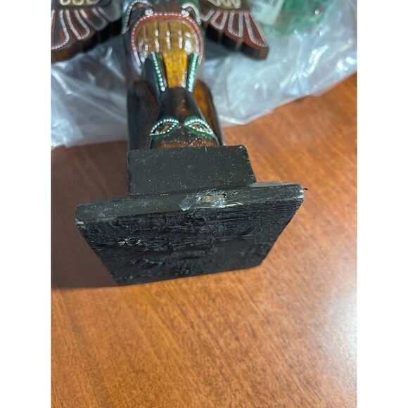 Hand Crafted Dot Painted Wooden Eagle Totem with Wings 12 In. - Picture 4 of 4